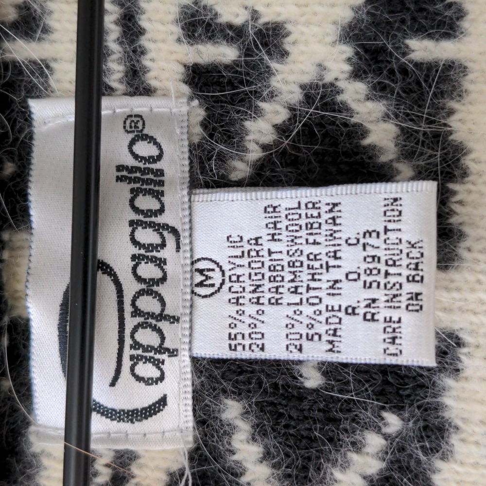 Vintage Cardigan Sweater Black White Print Women's Medium - Picture 5 of 6